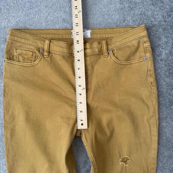 Free People Jeans Womens 30 Yellow Mid Rise Skinny Fringe Hem Distressed Stretch - Picture 8 of 12